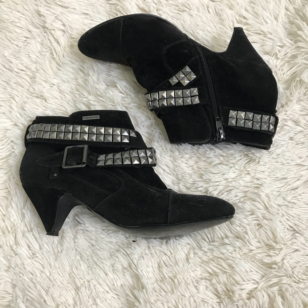 black mini low boot heels with studs